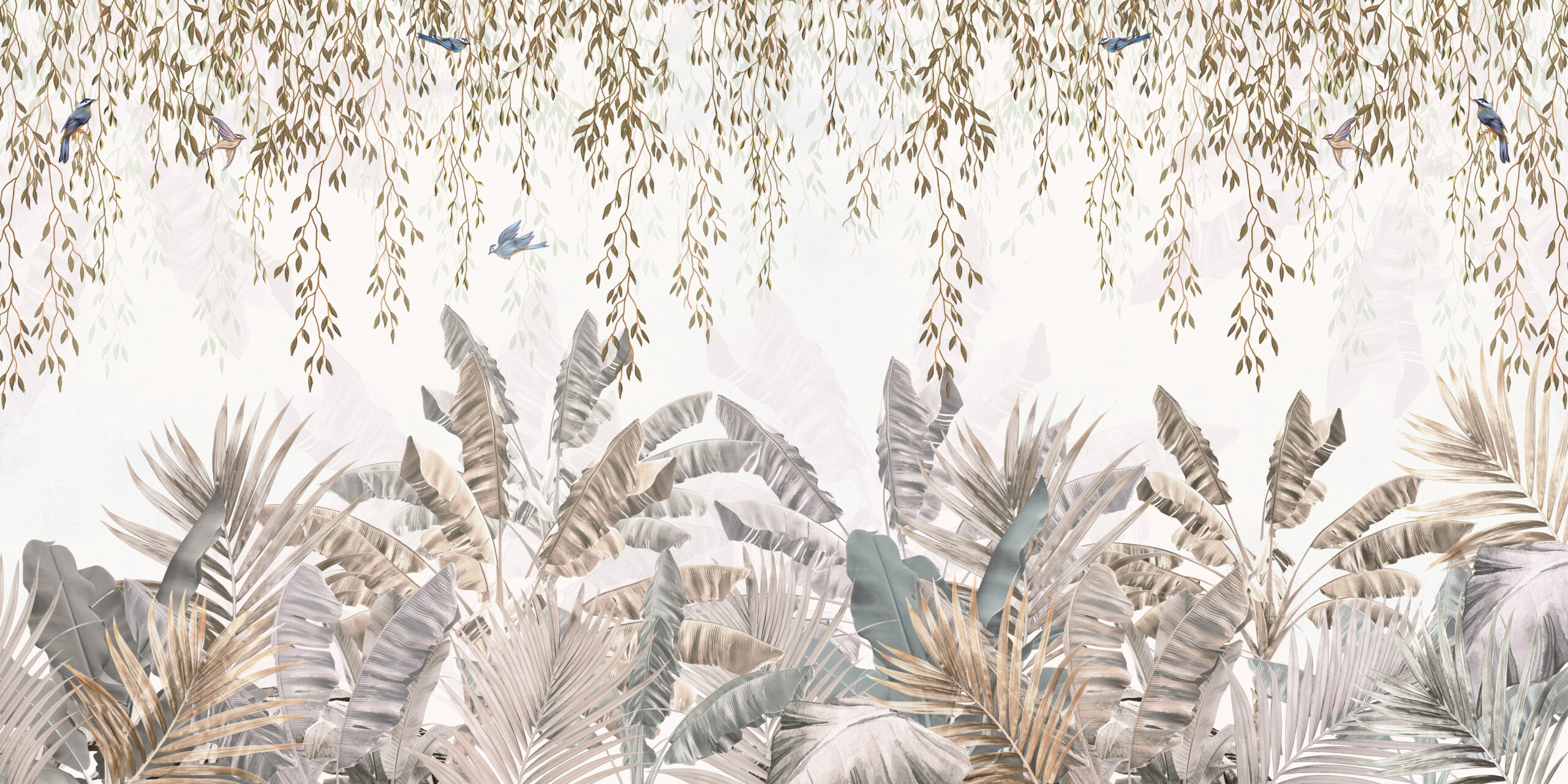 Tropical,Trees,And,Leaves,In,Foggy,Forest,Wallpaper,Design,-