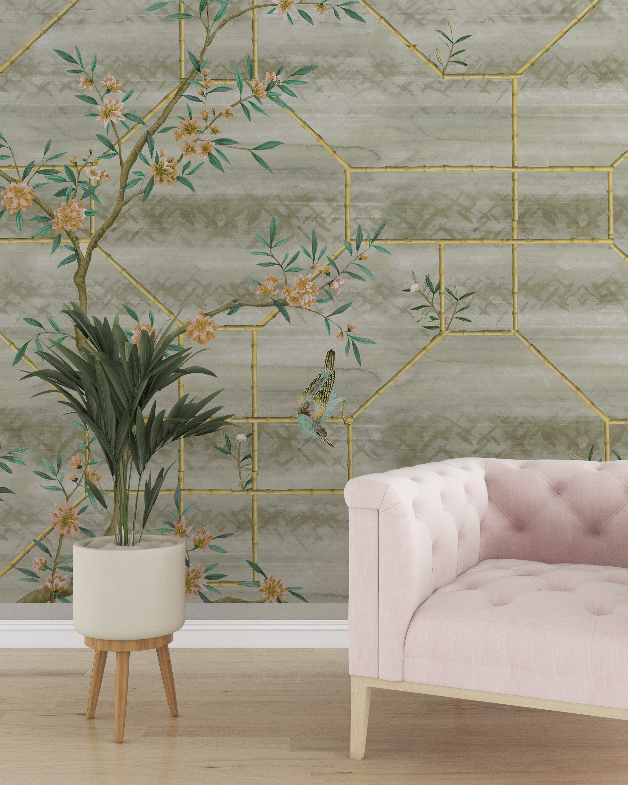 Zidni mural s cvjetnim uzorkom