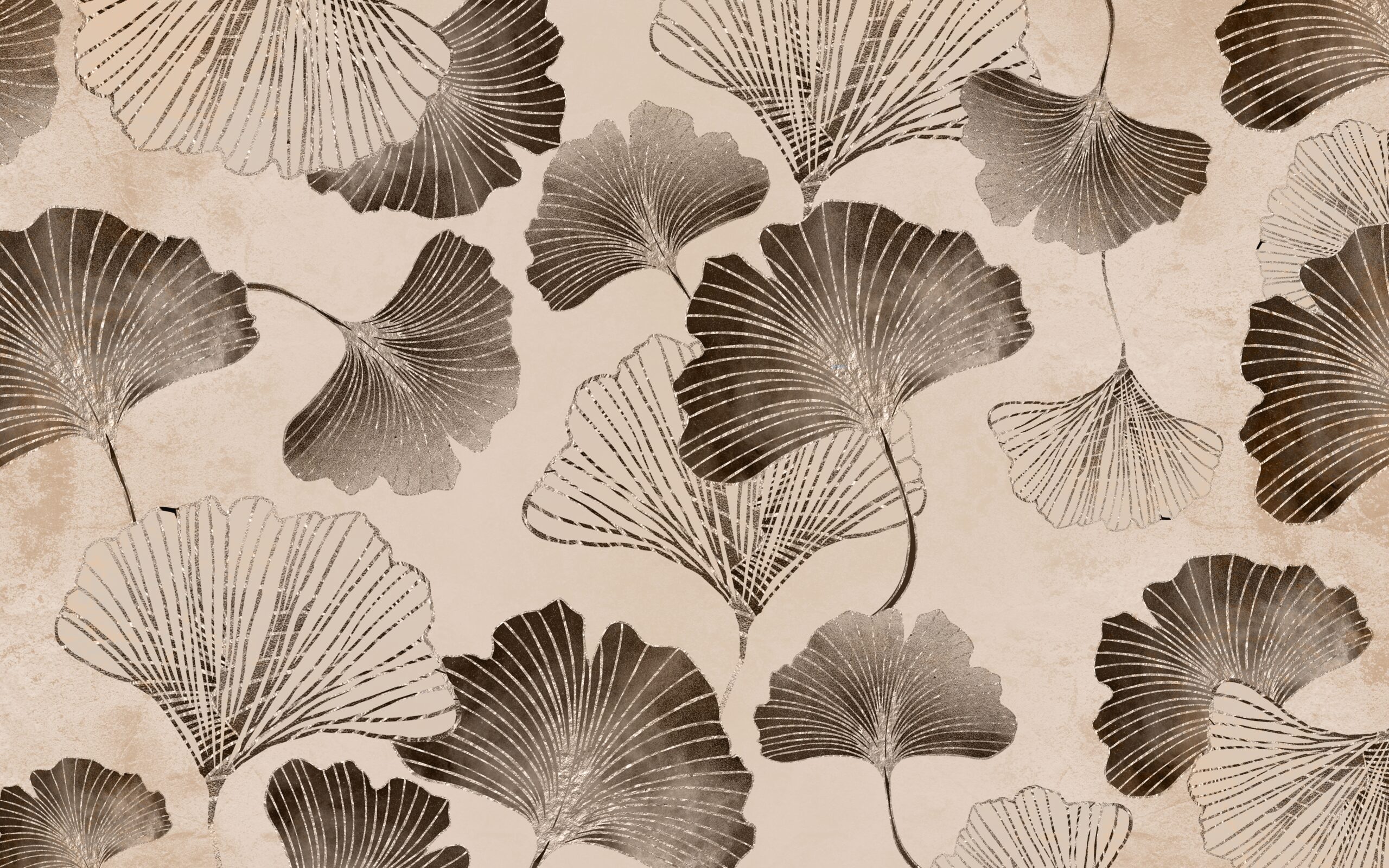 3d,Mural,Wallpaper.,Beige,And,Brown,Ginkgo,Leaves,On,Light