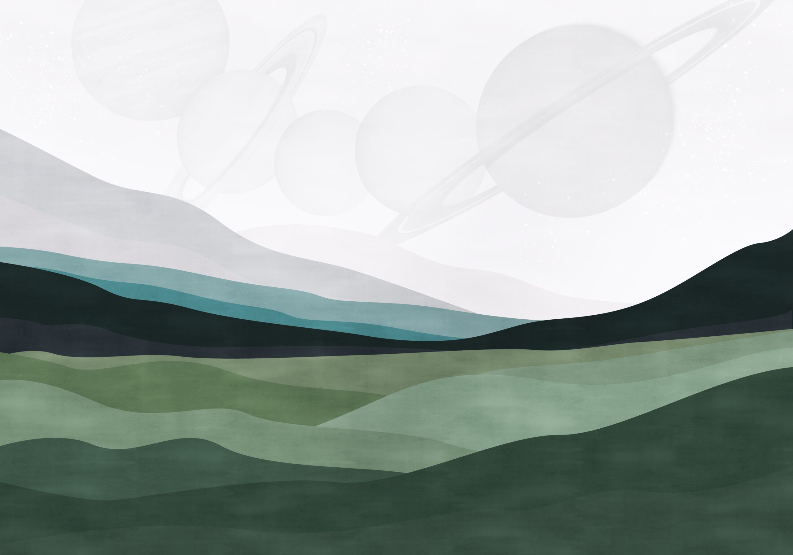 Mountain.,Green,Landscape.,Planets.,Wallpaper,For,Room