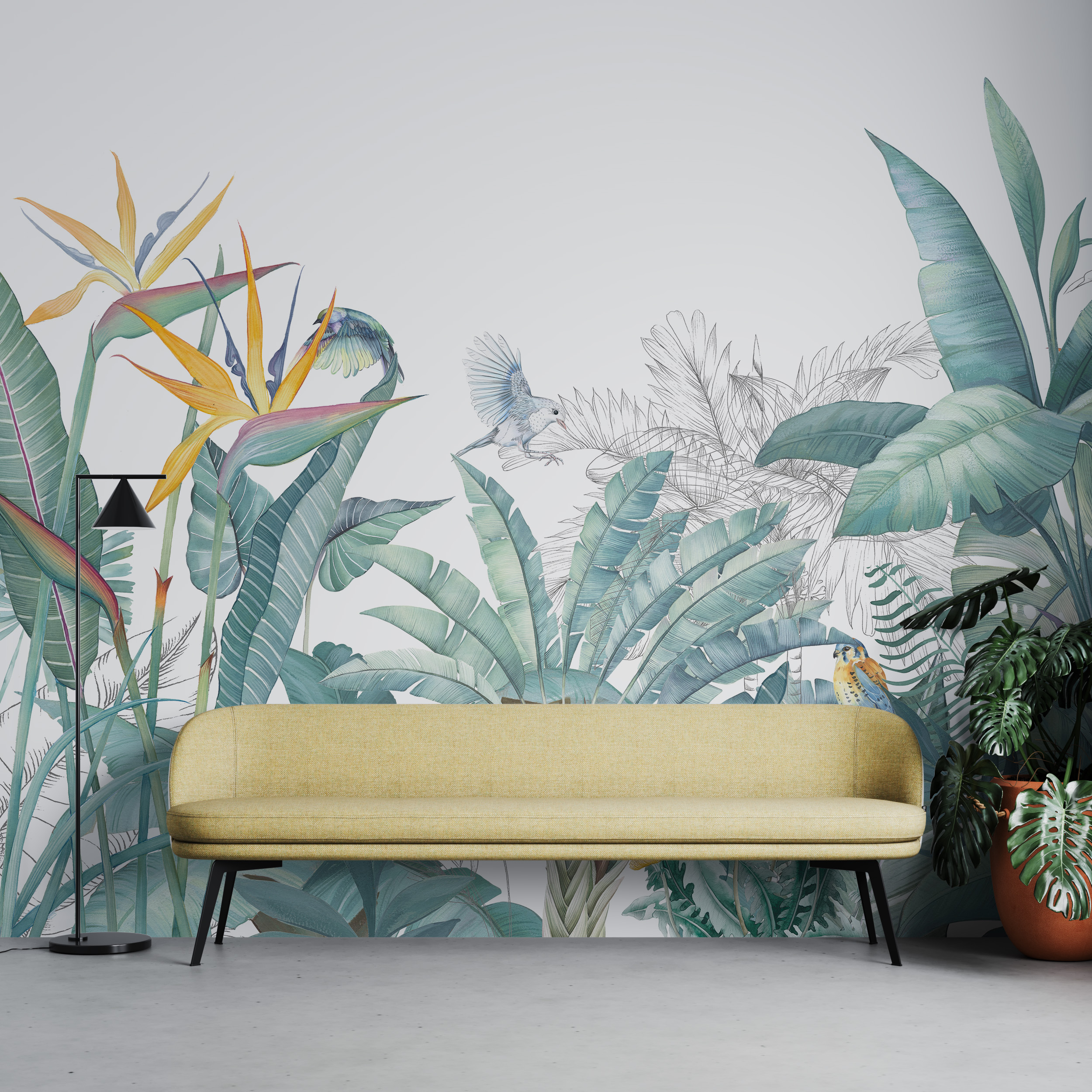 Zidni zidni zid Lišće na bijeloj pozadini