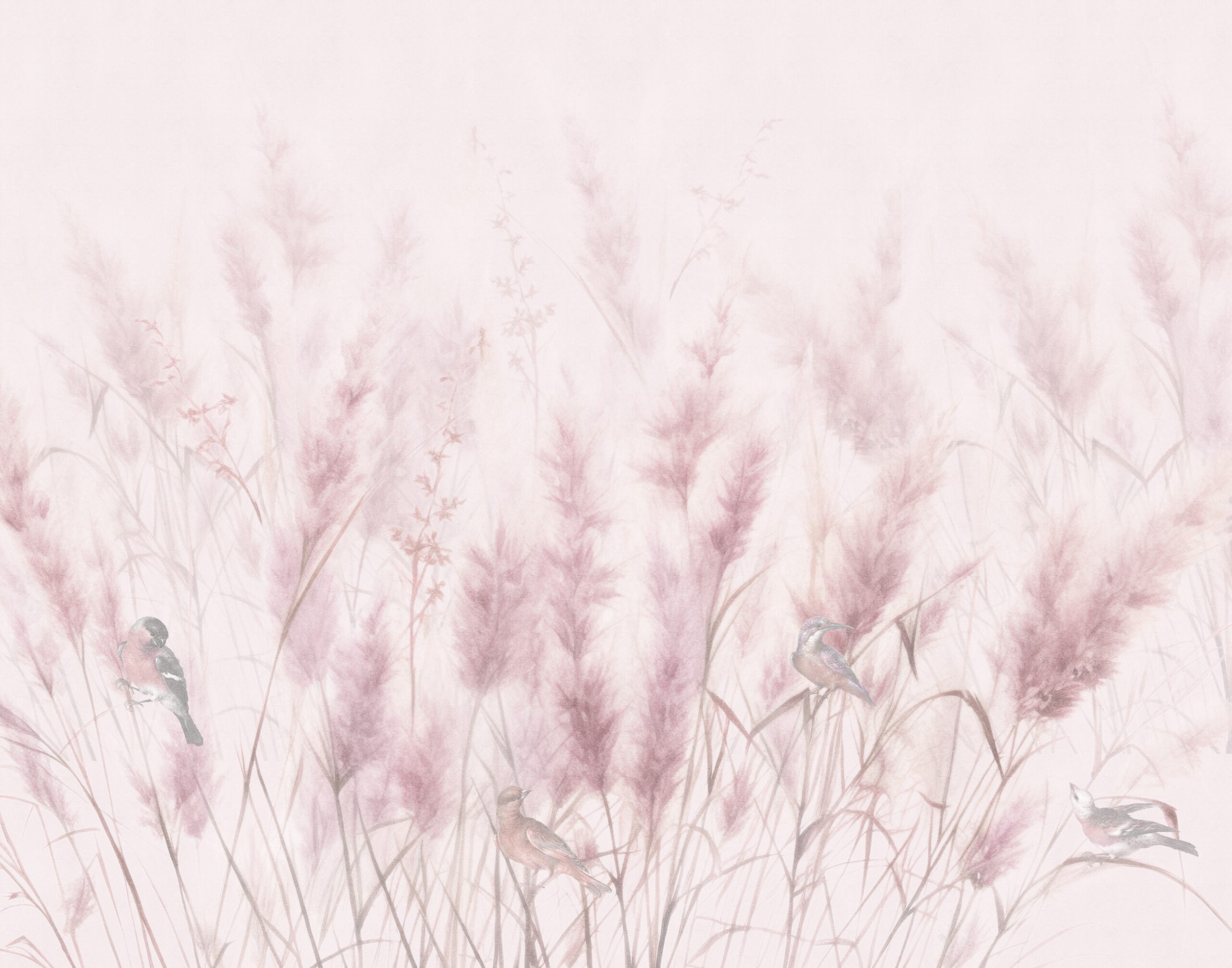 Reed,Field,With,Beautiful,Birds.,Beautiful,Floral.,Botanical,Flowers.wall,Wallpaper