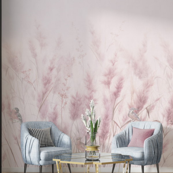 Zidni zidni zid od zrna i ptica ružičasta
