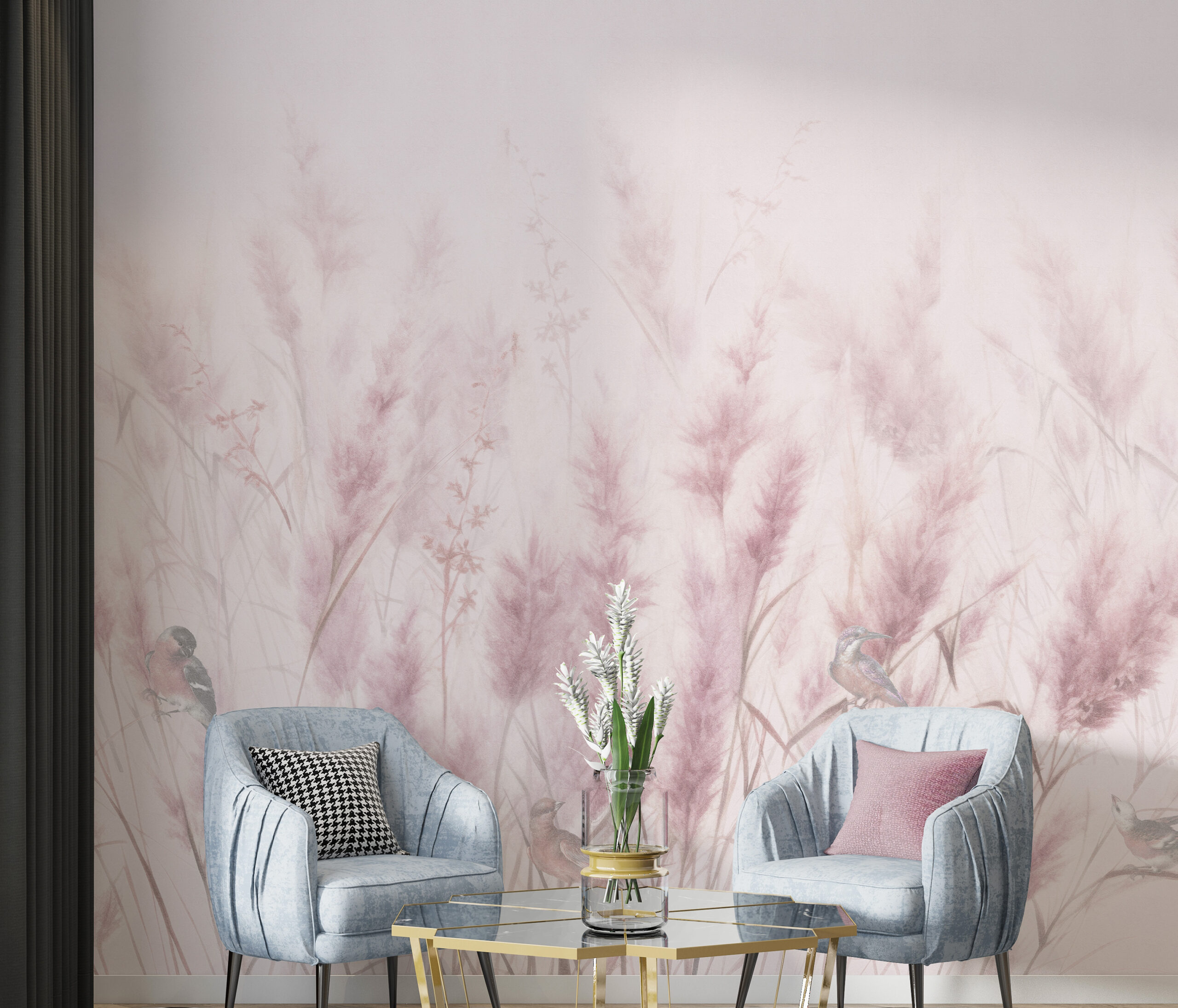 Zidni zidni zid od zrna i ptica ružičasta