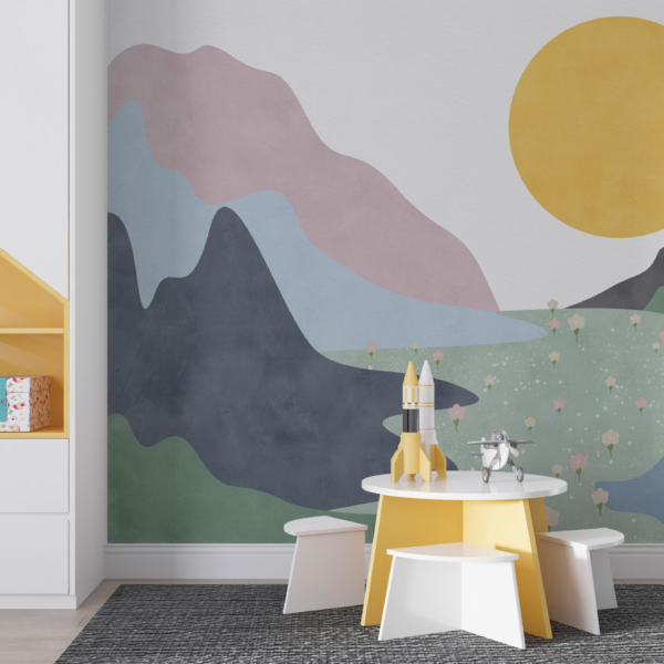 Pastelni zidni mural Proplanak u planinama