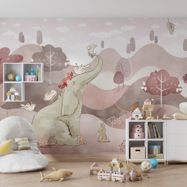 Zidni mural ružičastog slona