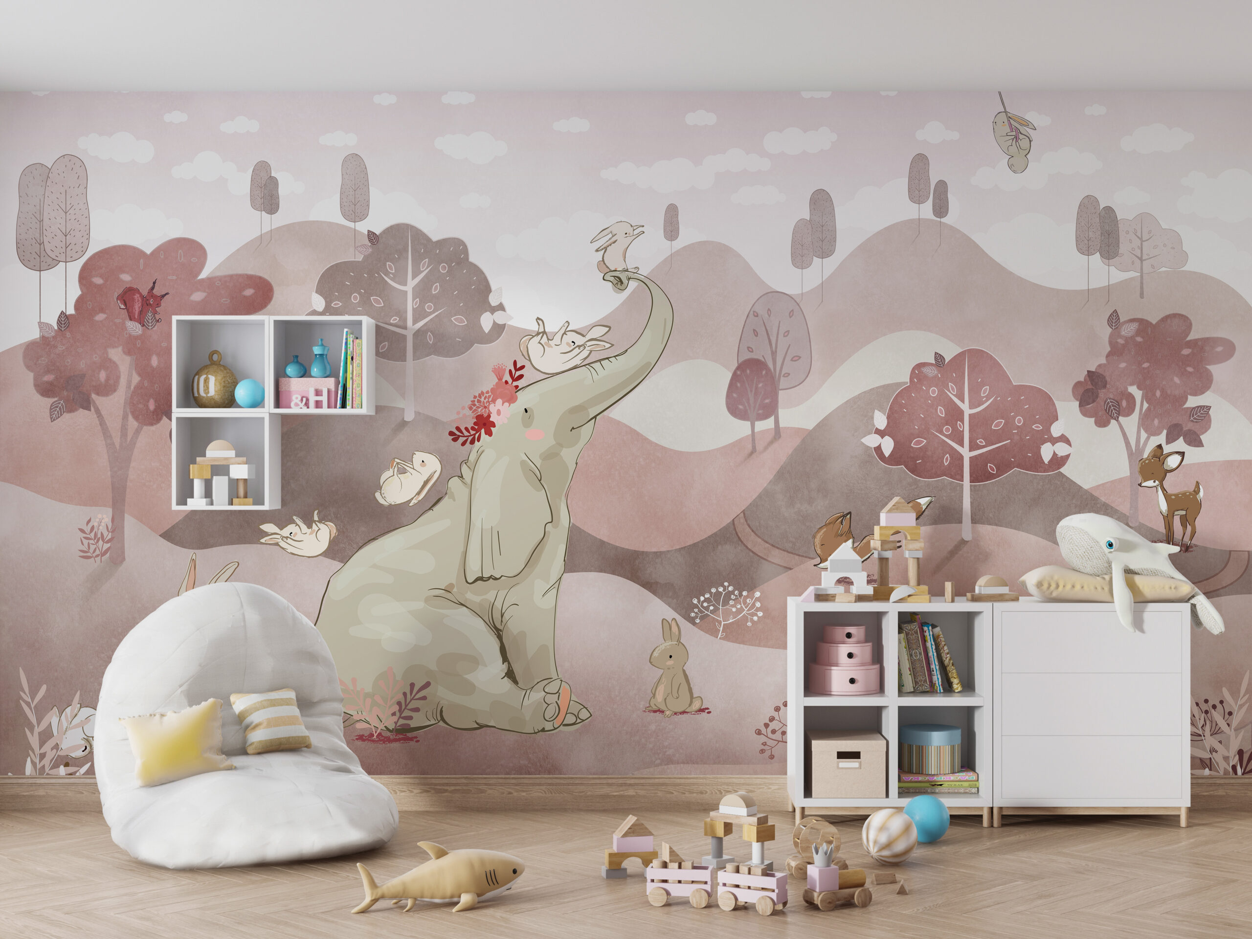 Zidni mural ružičastog slona