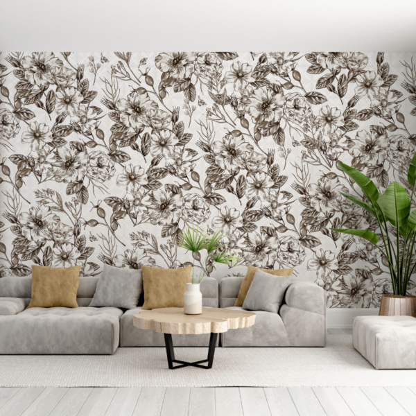 Tamno cvijeće na bijeloj pozadini zidni zid