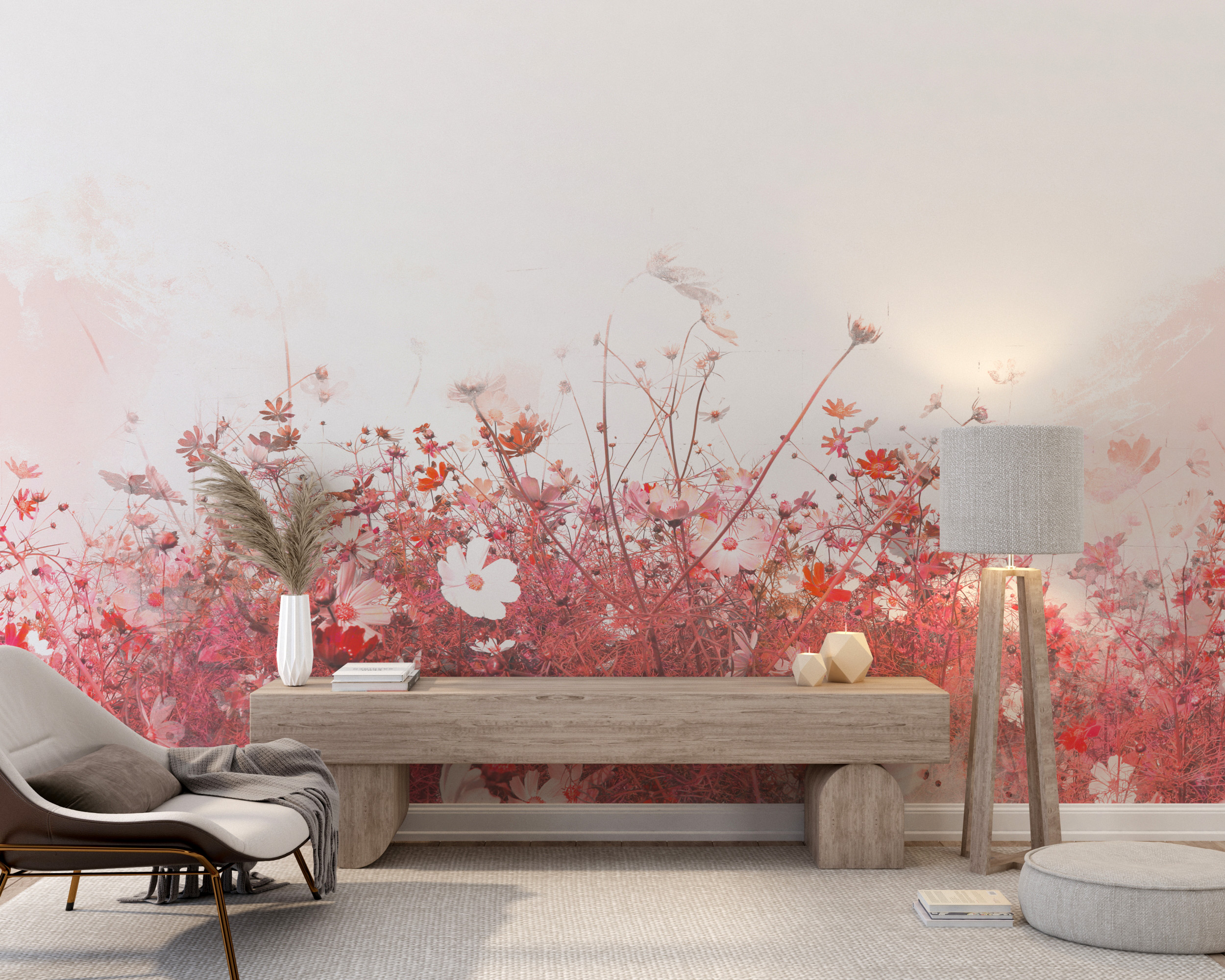 Cvijeće u ružičastoj i crvenoj muralu