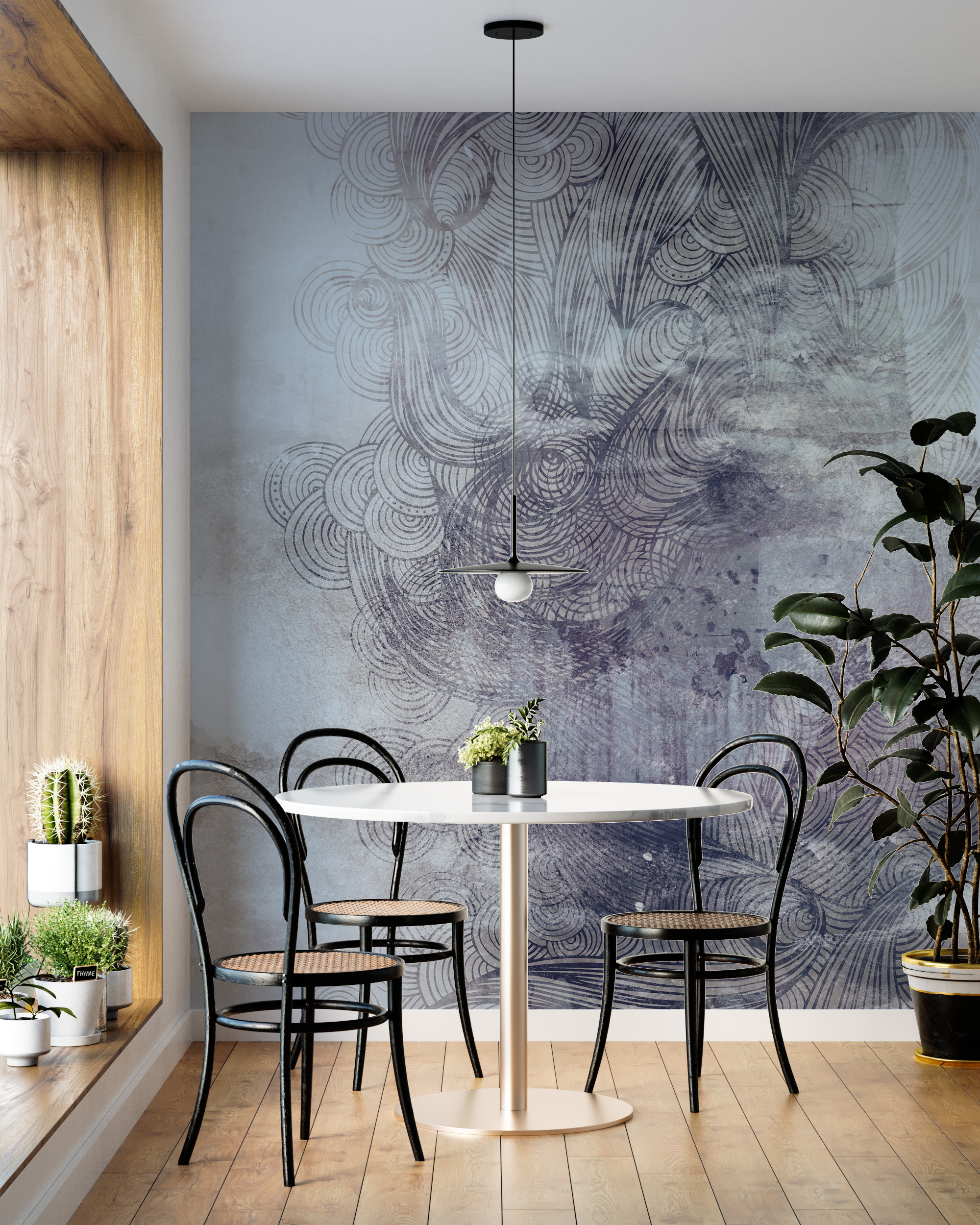 Zidni mural Mandala u sivoj boji