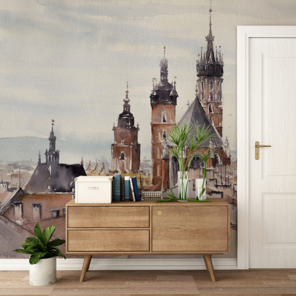 Foto tapete Krakow – panorama grada u akvarelnom stilu