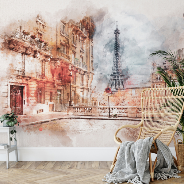 Foto tapete Akvarelna slika Pariza s Eiffelovim tornjem