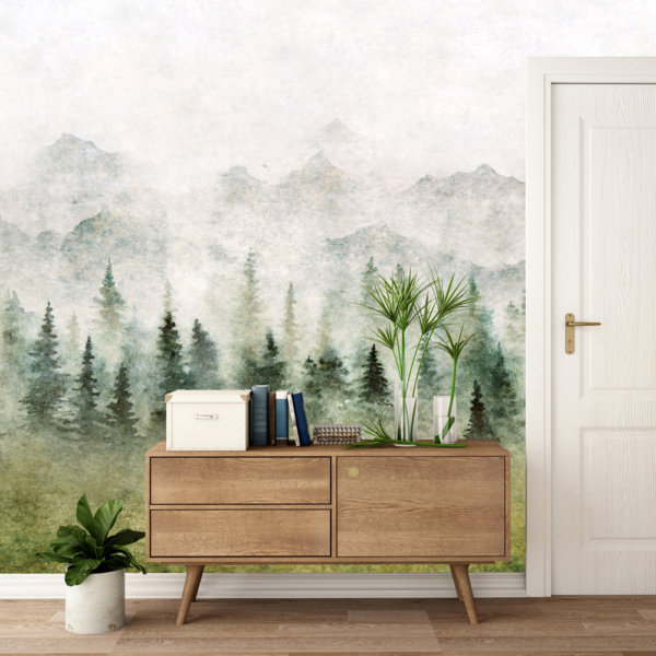 Foto tapete Akvarelna slika šume u magli