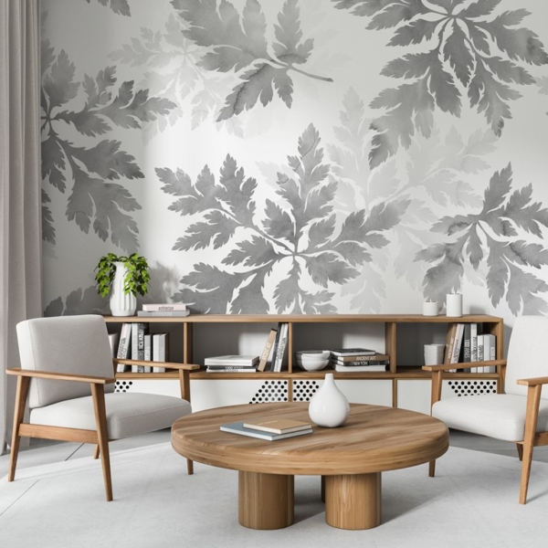 Foto tapete Lišće u nijansama sive