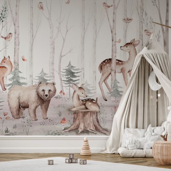Foto tapete Šumske životinje u nježnom krajoliku