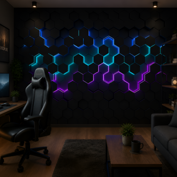 Foto tapete Neonski šesterokuti 3D