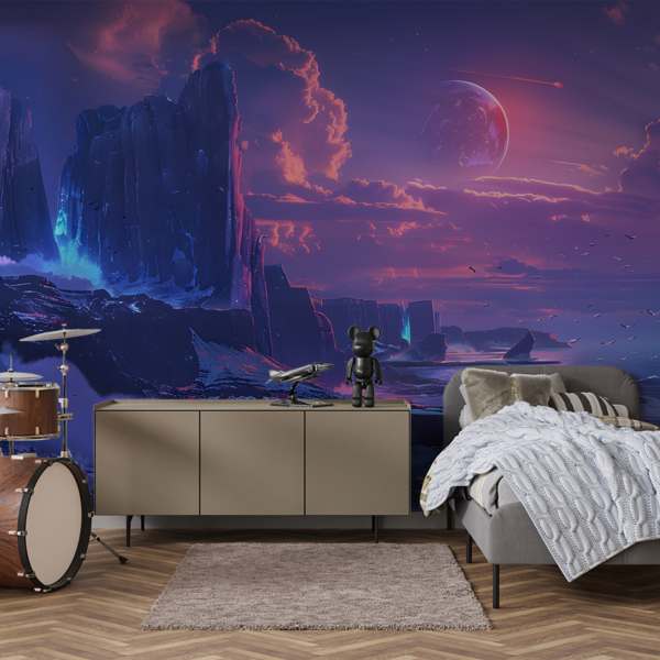 Foto tapete Izvanzemaljski planet iznad Stjenovitog priobalja
