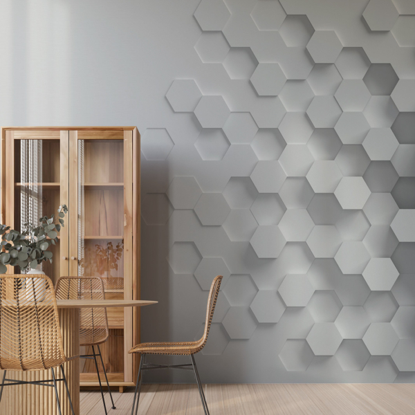 Foto tapete 3D Šesterokuti – siva fototapeta s geometrijskim uzorkom