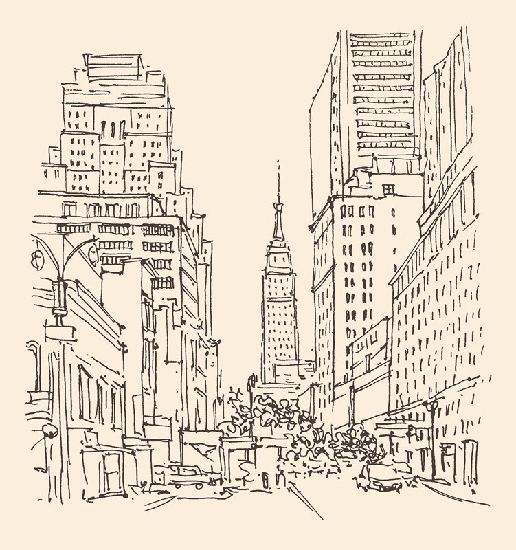 Architecture,Sketch,Illustration.,Travel,Sketch,Of,Manhattan,,New,York,,Usa.