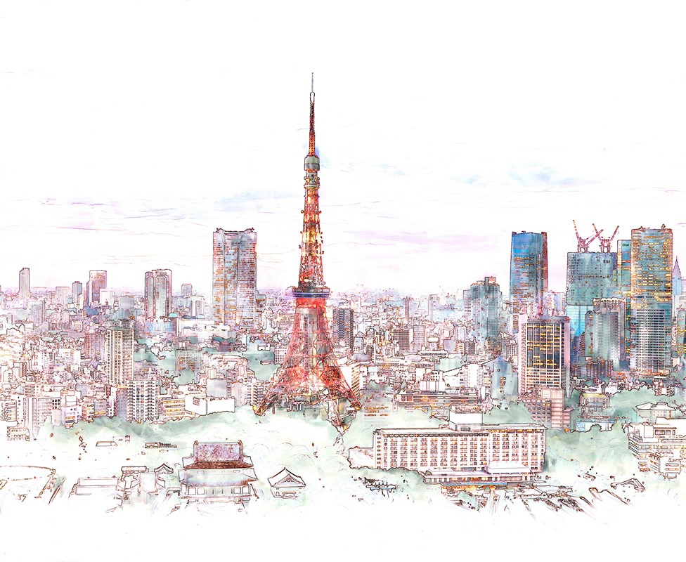 Digital,Painting,And,Drawing,Of,Tokyo,Tower,,Landmark,Of,Japan